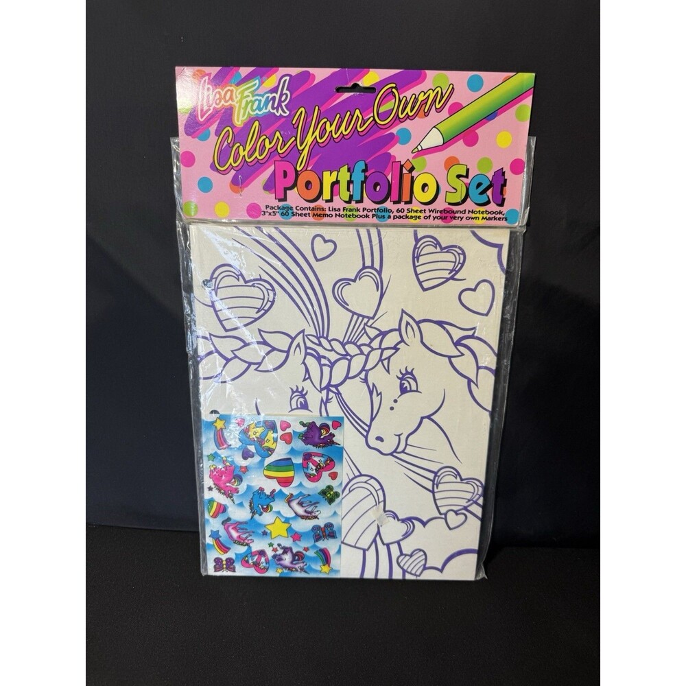 Vintage Lisa Frank Color Your Own Folder W/ Stickers NEW Portfolio Unicorn Bears